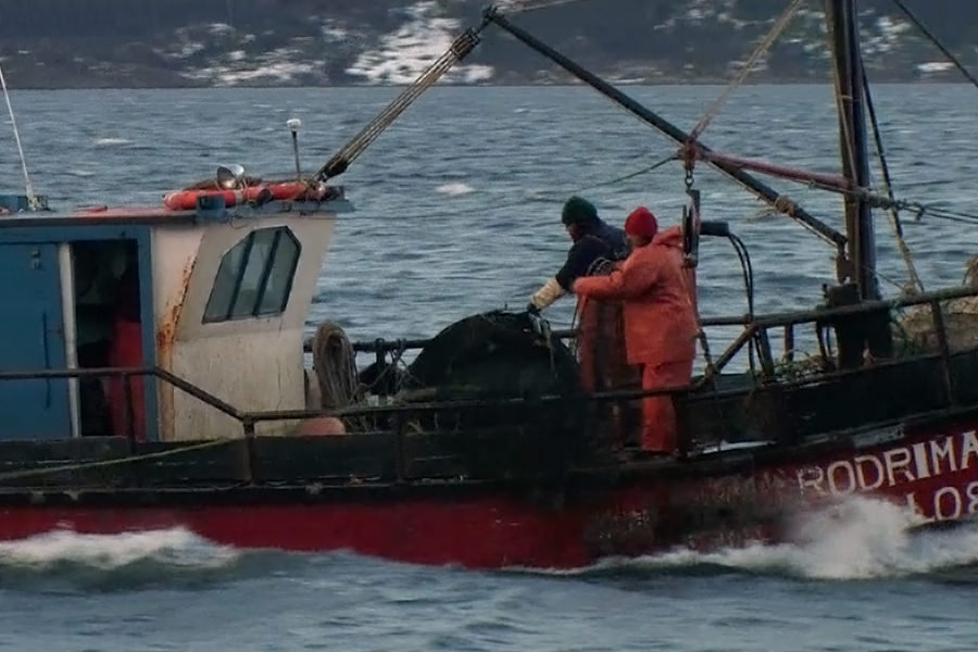 Krabbenfischer auf dem Boot